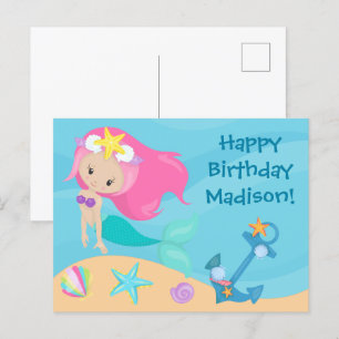 Süße Meerjungfrau Mädchen Personalisierte Kinder H Postkarte