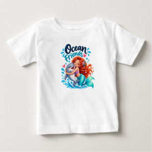 Süße Meerjungfrau Ozean Freunde Delfin Design Baby T-shirt