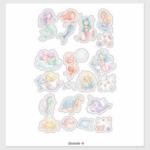 Süße Meerjungfrau & Ozean-Tiere Sticker-Set – Past Aufkleber