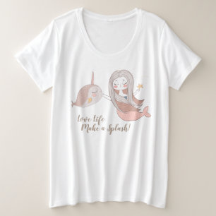 Süße Meerjungfrau 'und Narwal personalisierbar Große Größe T-Shirt