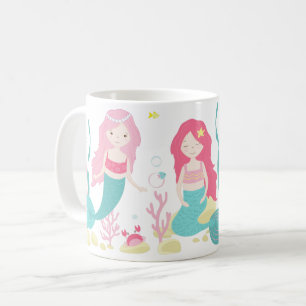       Süße Meerjungfrauen Rosa und Mint Muster Kaffeetasse