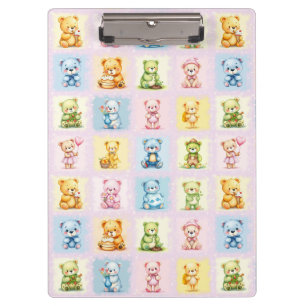 Süße Mehrfach-Teddybär-Collage und nahtlose Spielz Klemmbrett