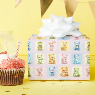 Süße Mehrfach-Teddybär-Collage und Spielzeuge naht Geschenkpapier