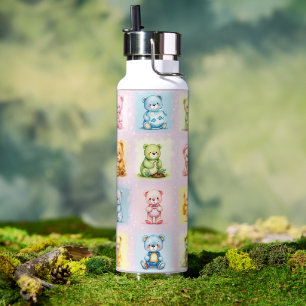 Süße Mehrfach-Teddybär-Collage und Spielzeuge Naht Trinkflasche