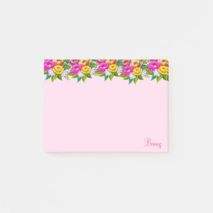 Süße mehrfarbige Blumen auf Rosa Post-it Klebezettel
