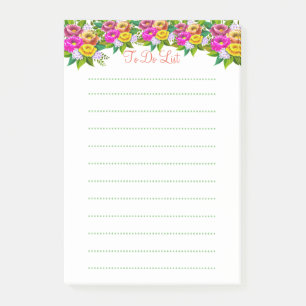 Süße mehrfarbige Blumen Dinge, die zu tun sind lin Post-it Klebezettel