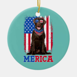Süße Merica Schokoladen Lab USA Flag Sonnenbrille  Keramik Ornament
