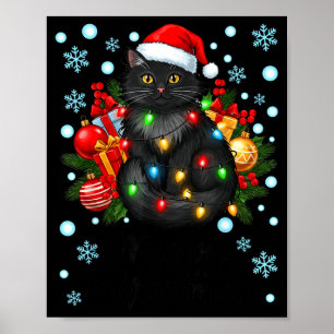 Süße Miauen-Weihnachten-Schwarze Katze-Santa-Hut-X Poster