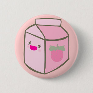 Süße Milchverpackung Erdbeere glückliches Gesicht Button