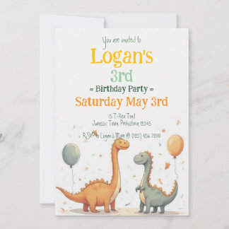 Süße Minimal-Dino Geburtstagsfeier Kleinkind 3 Jah Einladung