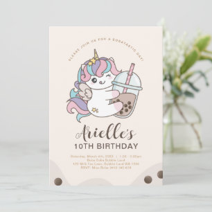 Süße minimalistische Einhorn-Boba-Bubble-Milch-Tee Einladung