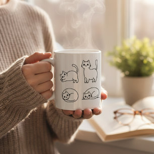 Süße minimalistische Katzen-Linienkunst-Kaffeetass Kaffeetasse