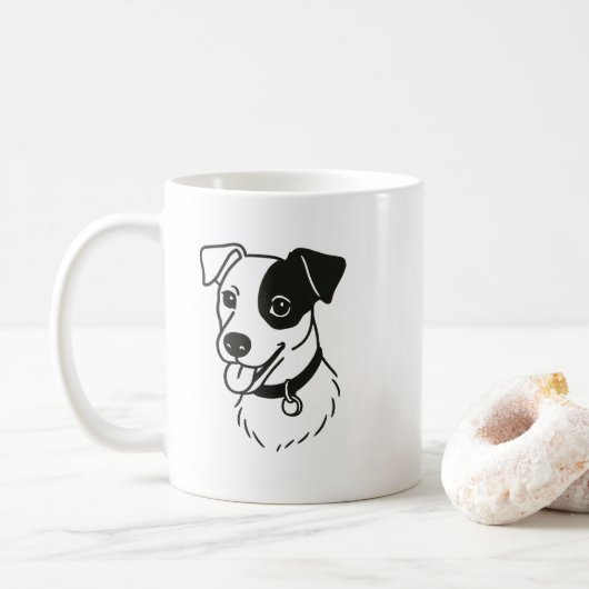 Süße minimalistischer Hunde Linienkunst Kaffeetasse (Mit Donut)