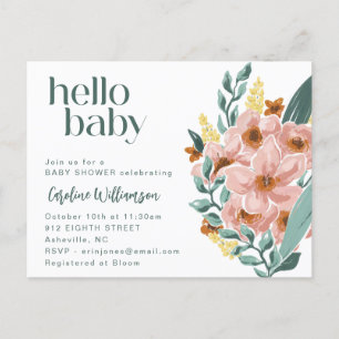 Süße Mint-Sage-Rosa-Blumen-Hello-Baby-Party Postkarte