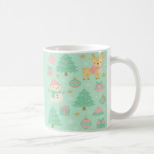 Süße Mint-Weihnachtshirsche und Schneemann Kaffeetasse (Rechts)