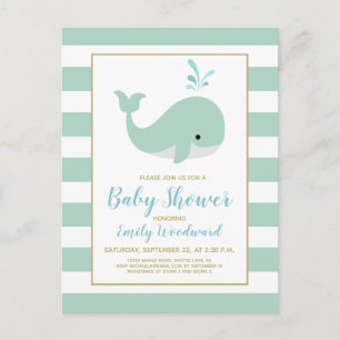 Süße mintgrüne Wal-Einladung zur Babyparty Postkarte
