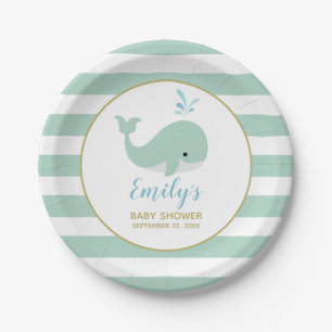 Süße mintgrüne Whale-Baby-Party Pappteller