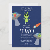 Süße moderne Alien-Monster-Space-Kinder-Geburtstag Einladung (Vorderseite)