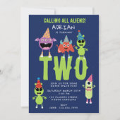 Süße moderne Alien-Monster-Space-Kinder-Geburtstag Einladung (Vorderseite)