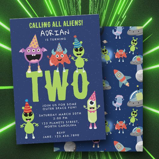 Süße moderne Alien-Monster-Space-Kinder-Geburtstag Einladung