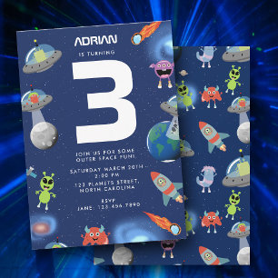 Süße moderne Alien-Monster-Space-Kinder-Geburtstag Einladung