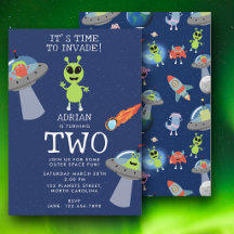 Süße moderne Alien-Monster-Space-Kinder-Geburtstag