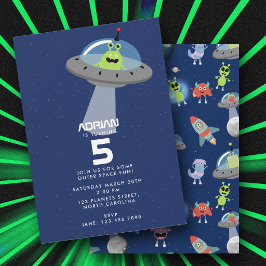 Süße moderne Alien-Monster-Space-Kinder-Geburtstag Einladung