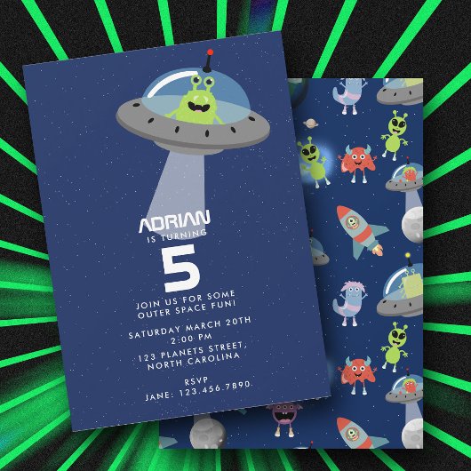 Süße moderne Alien-Monster-Space-Kinder-Geburtstag Einladung
