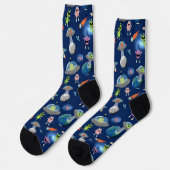 Süße moderne Alien-Monster Weltraum-Kinder-Muster Socken (Linkes Detail)