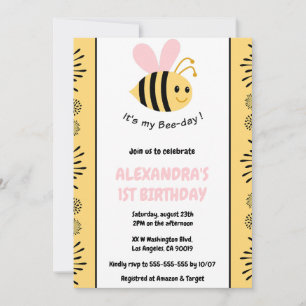 Süße moderne Biene zum 1. Geburtstag Einladungen