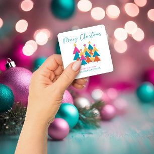 Süße moderne farbenfrohe Weihnachtsbäume-Typografi Quadratischer Aufkleber