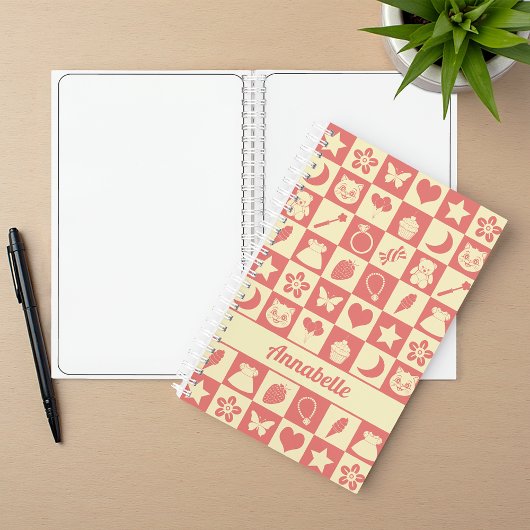 Süße, moderne, rosa karierte Icons Muster Notizblock