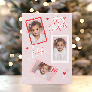 Süße moderne rosa Weihnachtsfotokarte   Fa La La  Feiertagskarte
