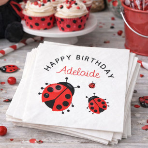 Süße moderne rote Marienkäfer Happy Birthday Custo Serviette