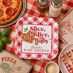 Süße moderne rote weiße Slice Slice Baby Shower Pappteller