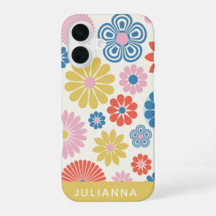Süße moderne skandinavische Boho-Volksblumen-Perso iPhone 16 Hülle