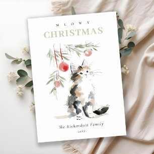 Süße moderne Wasserfarbe Meowy Weihnachtsbaum-Katz Feiertagskarte