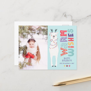 Süße moderne Weihnachts-Llama-Lichterkette Foto Feiertagspostkarte