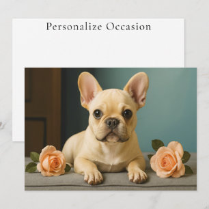 Süße moderne Welpen-Hund-Rosen-Porträt Französisch Feiertagskarte