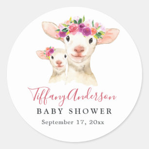 Süße Mom und Baby Lamm Floral Baby Shower Aufklebe Runder Aufkleber