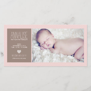 Süße Moment-Foto-Baby-Mädchen-Geburts-Mitteilung Ankündigung