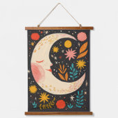 Süße Monde Boho Blumenillustration Wandteppich Mit Holzrahmen (Vorderseite)
