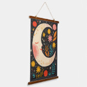 Süße Monde Boho Blumenillustration Wandteppich Mit Holzrahmen (Gewinkelt)