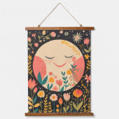 Süße Monde Boho Blumenillustration Wandteppich Mit Holzrahmen (Vorderseite 2)