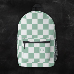Süße Monogramm-Initialen & grünes Schachbrettmuste Bedruckter Rucksack