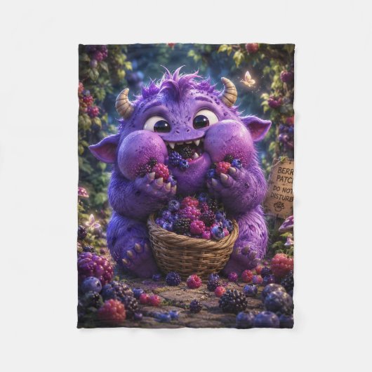 Süße Monster-Fantasy-Waldkunst mit Beeren-Bandit Fleecedecke (Vorderseite)