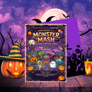 Süße Monster Mash Halloween Kindergeburtstagsfeier Einladung