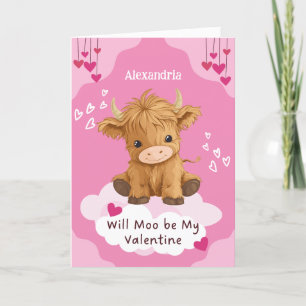 Süße Moo Highland Kuh zum Valentinstag Feiertagskarte