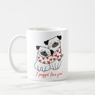 Süße Mops-Paar-Illustration mit Herzen Kaffeetasse