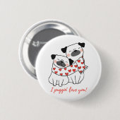 Süße Mops-Paar mit Herzen Illustration Button (Vorne & Hinten)
